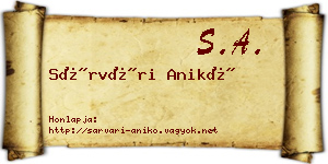 Sárvári Anikó névjegykártya