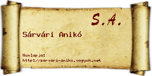 Sárvári Anikó névjegykártya